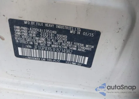 2015 Subaru Impreza 2.0I Sport Premium from USA, damaged, VIN JF1GPAY63F8234982